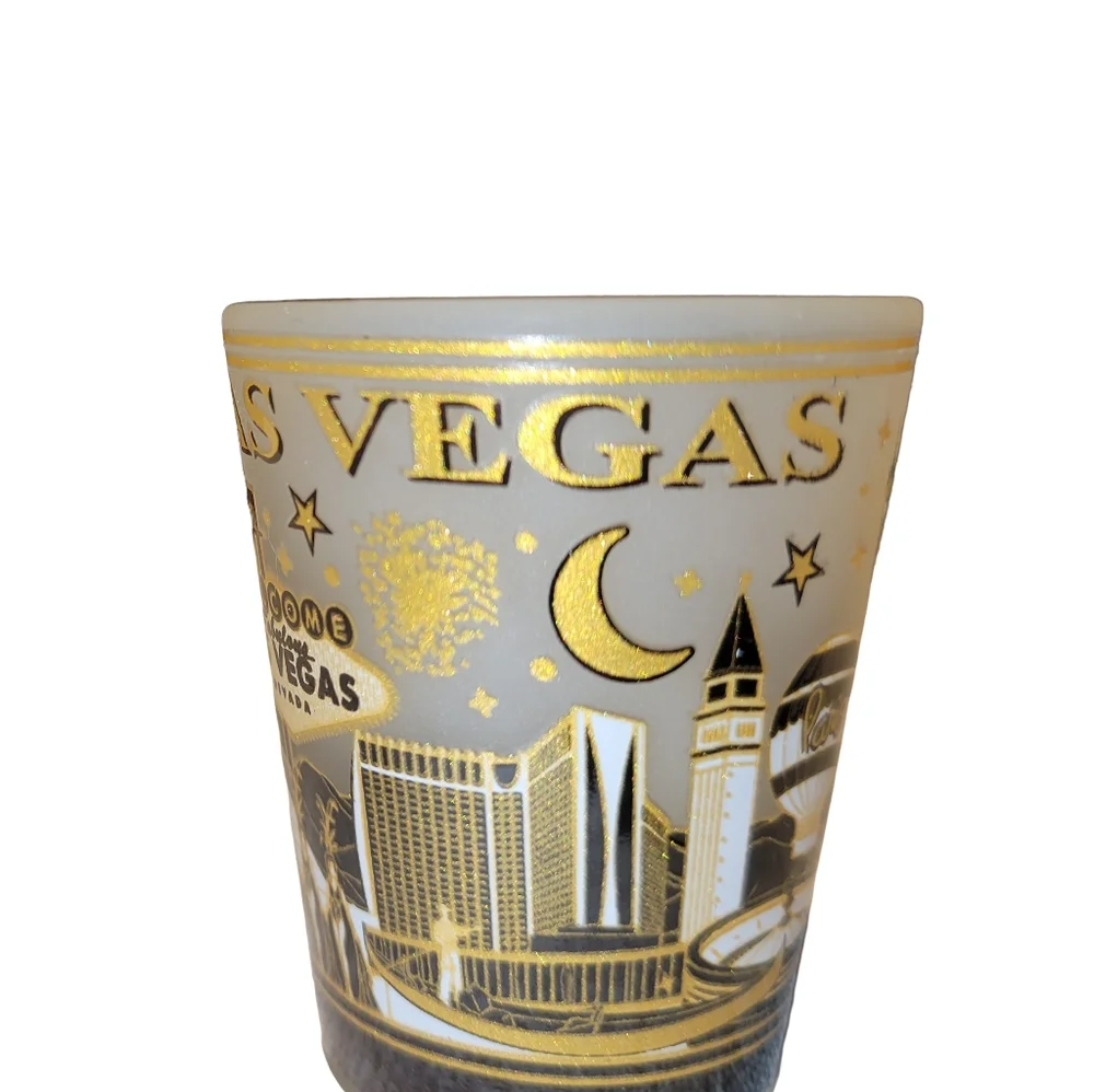 Las Vegas Black & Gold Skyline Shot Glass Souvenir Decor NWOT